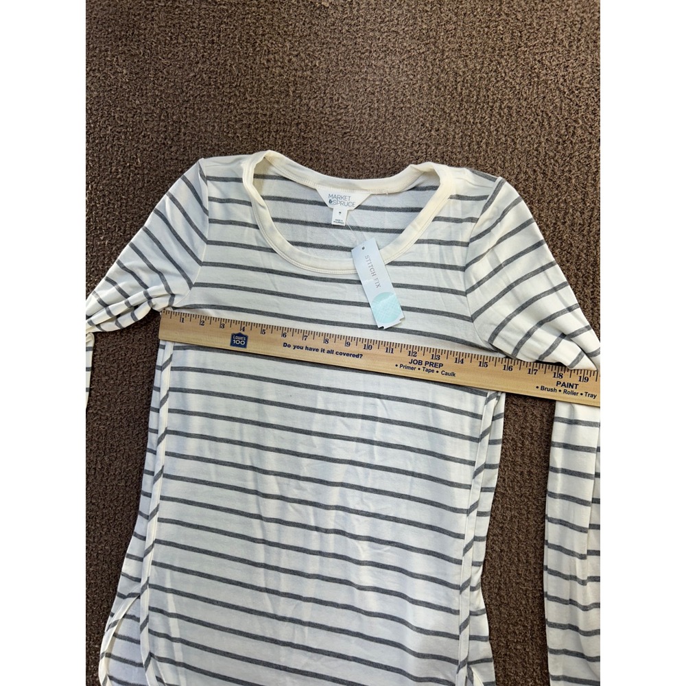 Market & Spruce Zansia Curved Hem Knit Top Off-White Grey Stripe XS WK10069A - Picture 9 of 11